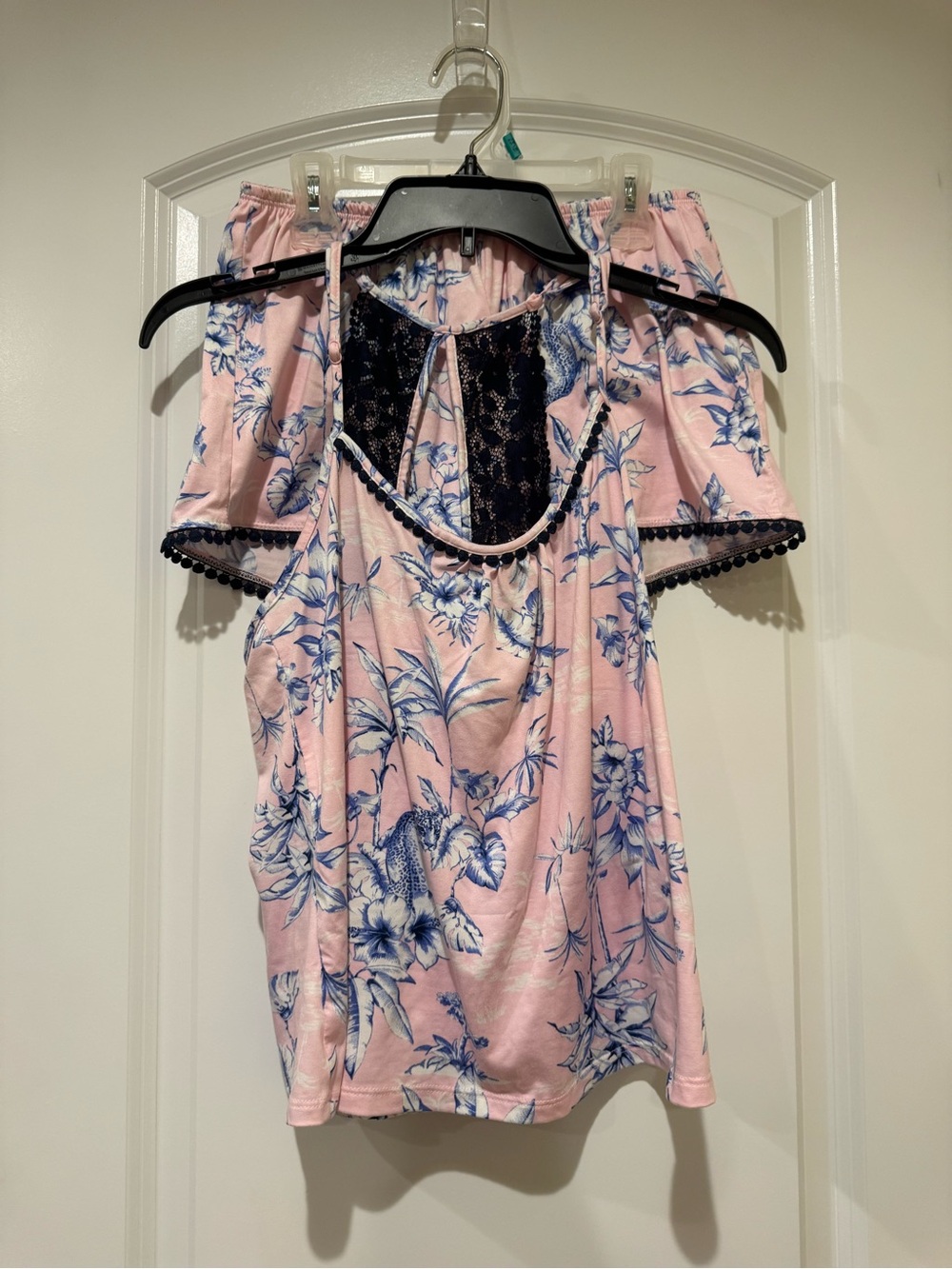 Secret Treasures Pink and Blue Floral Lace-Back Tank Top and Shorts Sleep Set